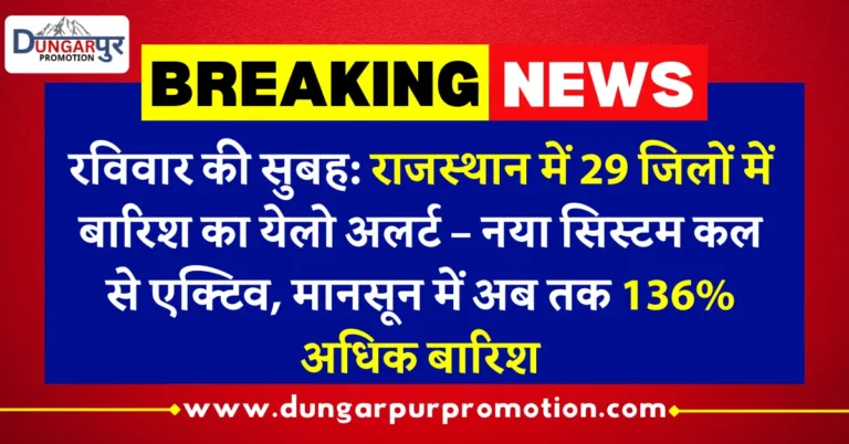 रविवार की सुबह: राजस्थान में 29 जिलों में बारिश